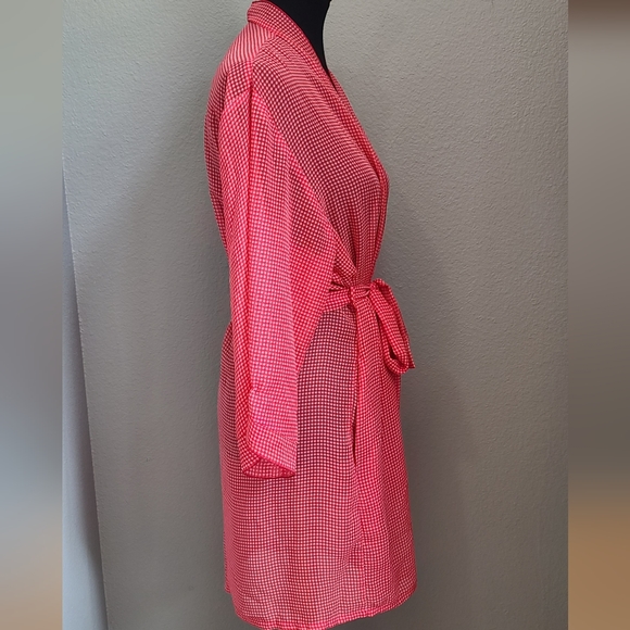 Murano Red Checkered Long Sleeve Short Lingerie Lounge Robe - Picture 7 of 11
